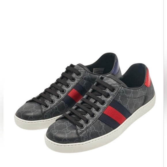 Gucci Ace GG Supreme Canvas Sneakers Black Web Stripe Sz 9 EU 43 429445 - Picture 14 of 16